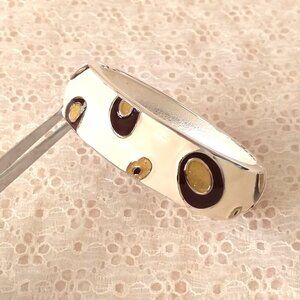 Vintage Cream Enameled Silver Plated Bangle Spring Hinge Metal Cuff